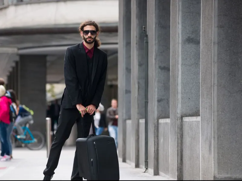 suit and travel on case