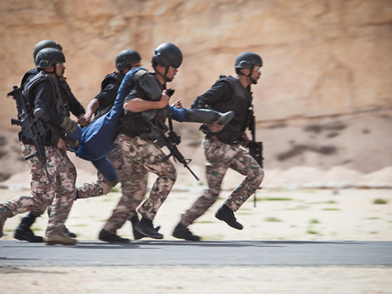 During the “hostage rescue,” team members had to storm a building, shoot at moving targets, and carry their casualty to a waiting truck to leave the area.

