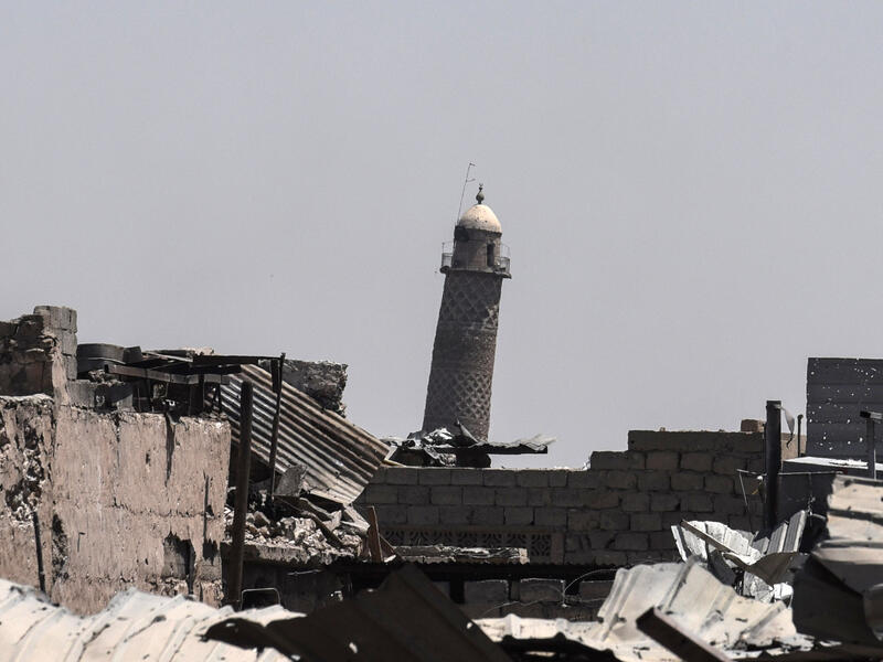 Islamic State leader Abu Bakr al-Baghdadi made his only public appearance in 2014 at al-Nuri mosque. (AFP) 