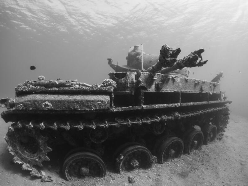 Sunken wreck of a tank in the Red Sea, Aqaba in Jordan. the Tank sits on a sandy bottom in just 5 to 7m of water, imposing as ever after 15 years underwater. (Shutterrstock/ File)