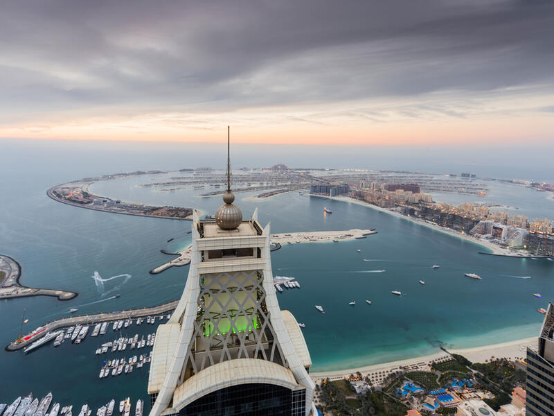 Palm Jumeirah Island, Elite Residence tower in World Tallest Tower Blocks in Dubai Marina area at evening, 380 meters (Shutterstock/File Photo)