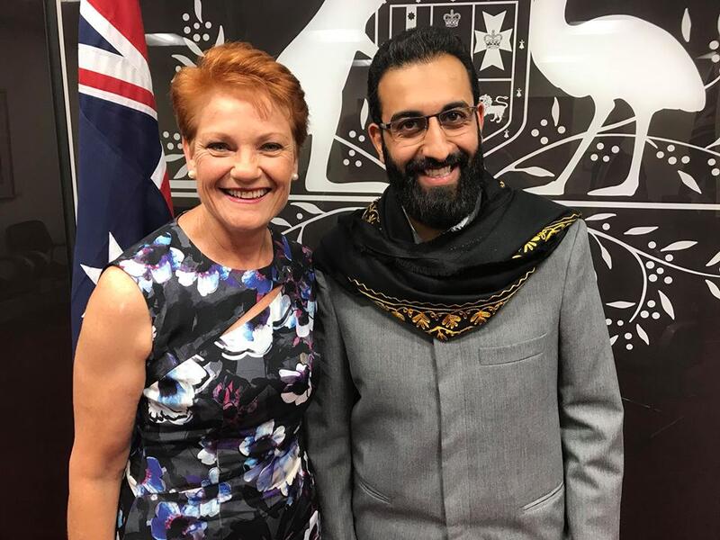 Imam Tawhidi with the Australian right-wing senator, Pauline Hanson. (Facebook/Imam Tawhidi)