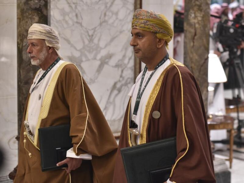 Oman's minister responsible for foreign affairs Yusuf bin Alawi (L) arrives at the Diriya Palace in the Saudi capital Riyadh during the Gulf Cooperation Council (GCC) summit on December 9, 2018. Fayez Nureldine / AFP
