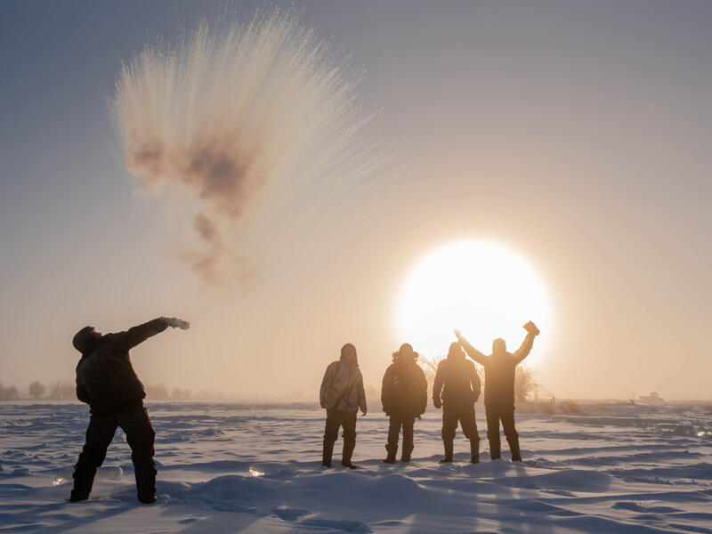 When boiled water splashed out of a mug instantly turns into fog, snow and ice. (Shutterstock/ File Photo)