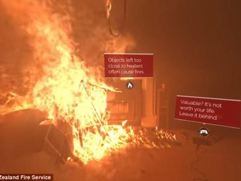 The terrifying 360 degree video shows a gas fire left unattended in a living room, which bursts into flames, and fills the room with black smoke in a matter of seconds. (New Zealand Fire Service)