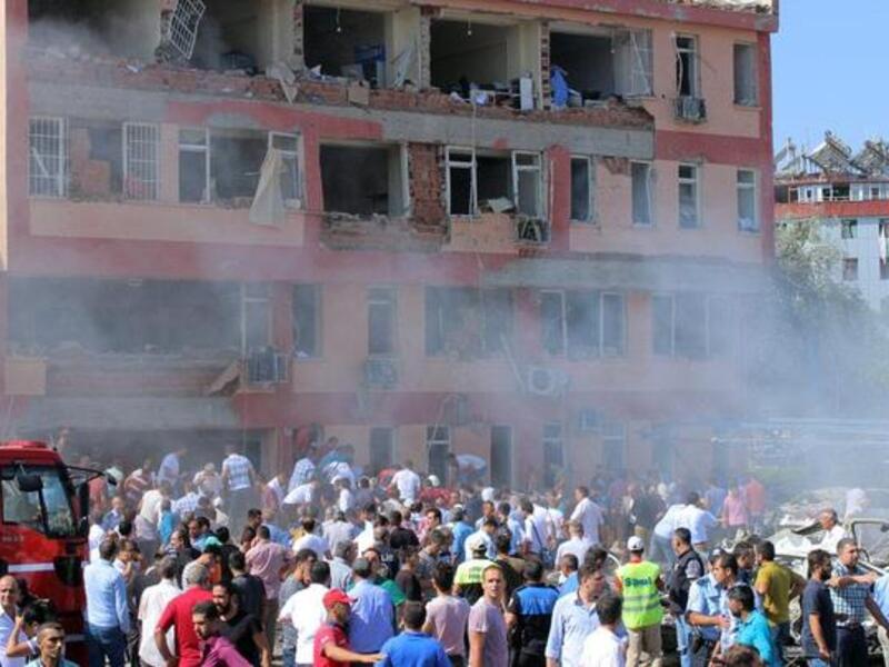 The scene of a car bomb attack on a police headquarters in southeast Turkey. (AFP/File)