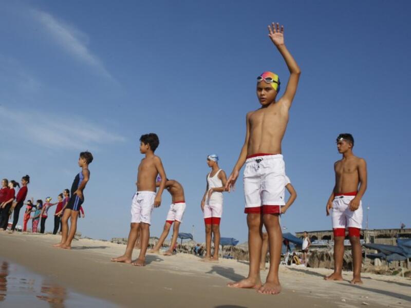 Aged between 11 and 16, they make up a rare swimming club in the Gaza Strip, and perhaps its only mixed-sex one. (SAID KHATIB / AFP)


