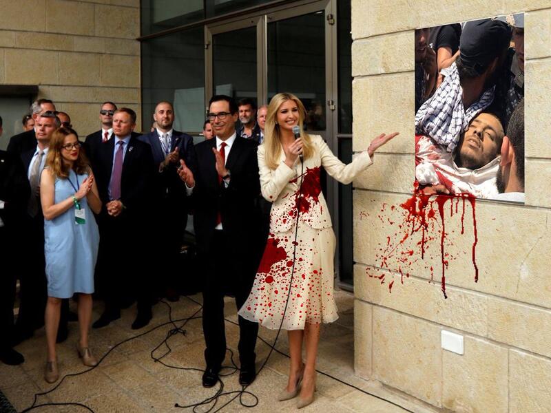 Contrasting Image showing while Ivanka Trump is celebrating the U.S. Embassy opening, dozens were killed, including children and women, in Gaza border during the 'Day Of Rage' protest in Gaza. (Twitter)