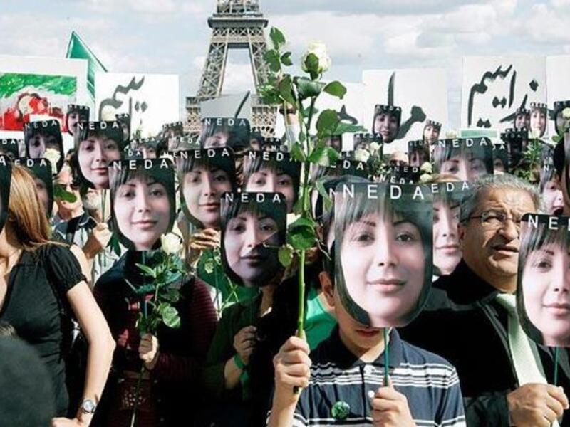 Neda Soltan: literally a poster child of the green revolution of Iran 2009- bringing a human face to the Persian Awakening
and opposition to the Iranian elections. Her death was captured on video and broadcast over the
 Internet- particularly poignant as a public death of a pretty Persian woman.