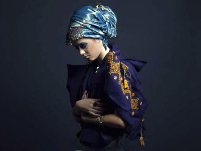 One of Palestine fashion designer Omar Joseph’s garments on the exhibition at Mosaic Rooms. “What I want is to push the underlying concepts of Palestinian garments in novel and perhaps extreme directions, while maintaining their unique elements and visual identity,” says Joseph. (Tarek Moukaddem)