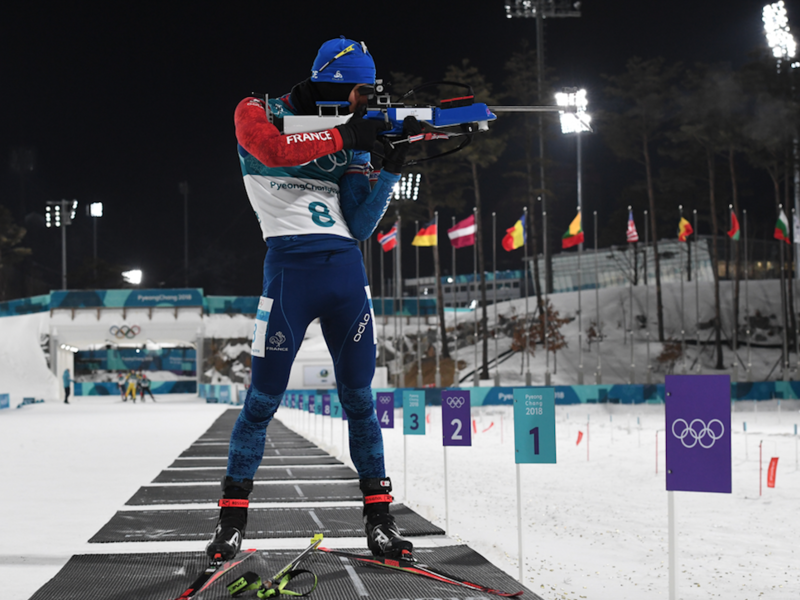 France's Gold Winner Martin Fourcade competes at the shooting range in the men's 12,5km pursuit biathlon event during the Pyeongchang 2018 Winter Olympic Games on February 12, 2018, in Pyeongchang. 
(Kirill KUDRYAVTSEV / AFP)