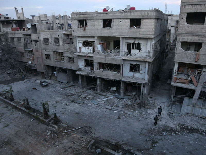 Heavy Syrian bombardment killed 44 civilians in rebel-held Eastern Ghouta, as regime forces appeared to prepare for an imminent ground assault  on Feb. 19, 2018. 
(ABDULMONAM EASSA / AFP)