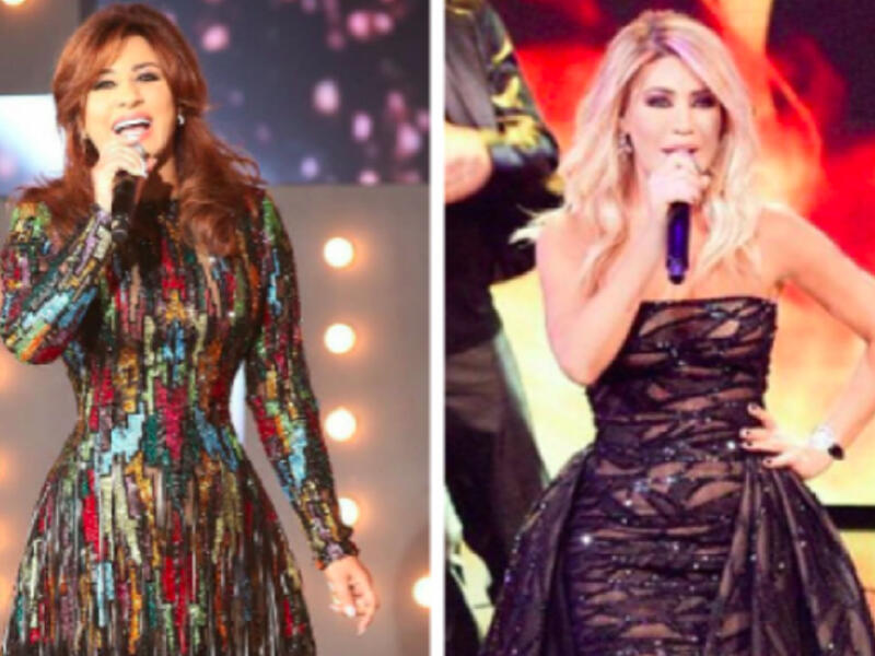 The songstresses in short sparkling dresses