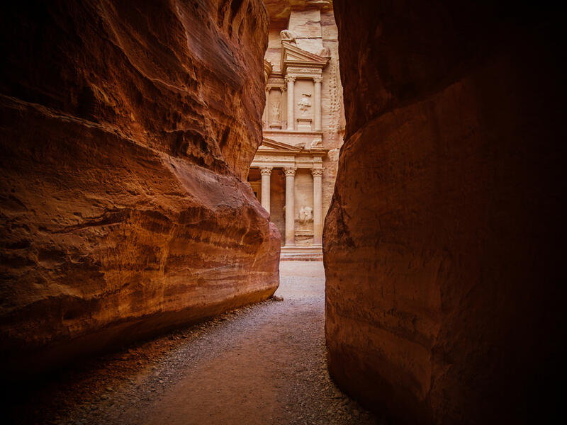View from Siq on entrance of City of Petra, Jordan (Shutterstock)
