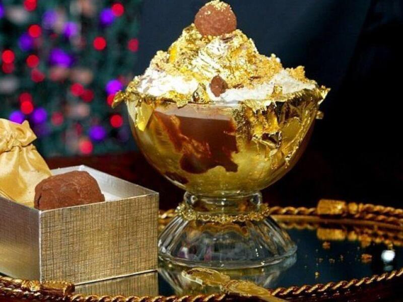 Serendipity 3 Frrrozen Haute Chocolate - $25,000
Haute Chocolate is made using a mix of  28 different cocoas - including 14 of the most expensive from around the world. The cocoa is mixed with frozen milk to make an ice-cream-like consistency, before being infused with five grams of edible gold (Twitter)