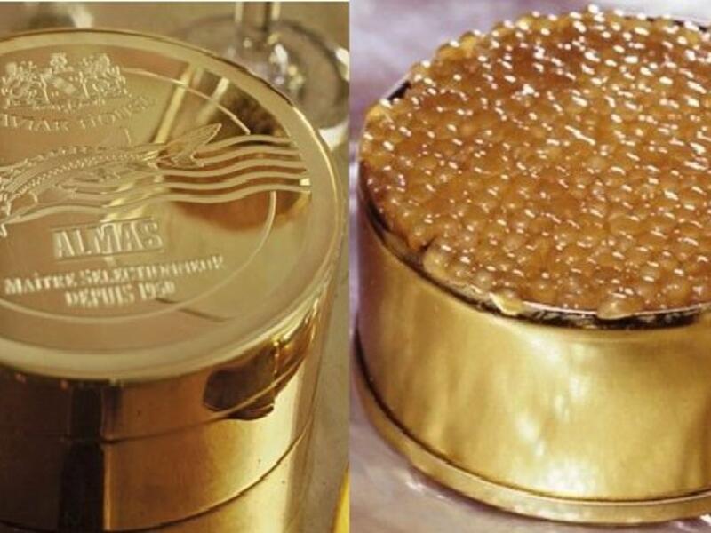 Almas Caviar - $18,000 per lb
Almas caviar, which can be found only in the belly of the rare Iranian albino Beluga sturgeon. Light in colour instead of the typical black variety, this caviar is harvested from fish that are anything from 60 to 100 years old (Twitter)