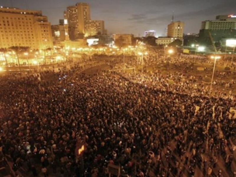 Egyptian demonstrators protest in central Cairo to demand the ouster of President Hosni Mubarak and calling for reforms.