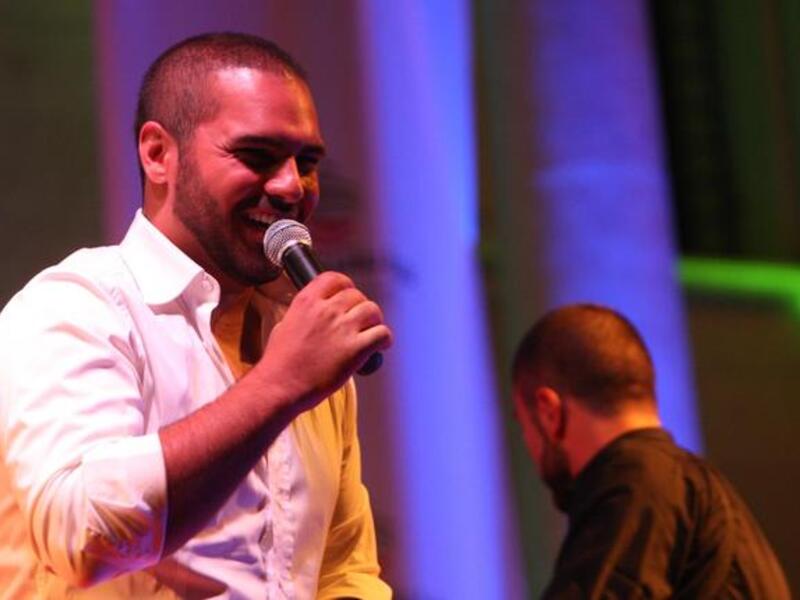 Lebanese singer Joseph Atiyah appears on stage to a sell-out audience at the Bcharre Festival in North Lebanon.