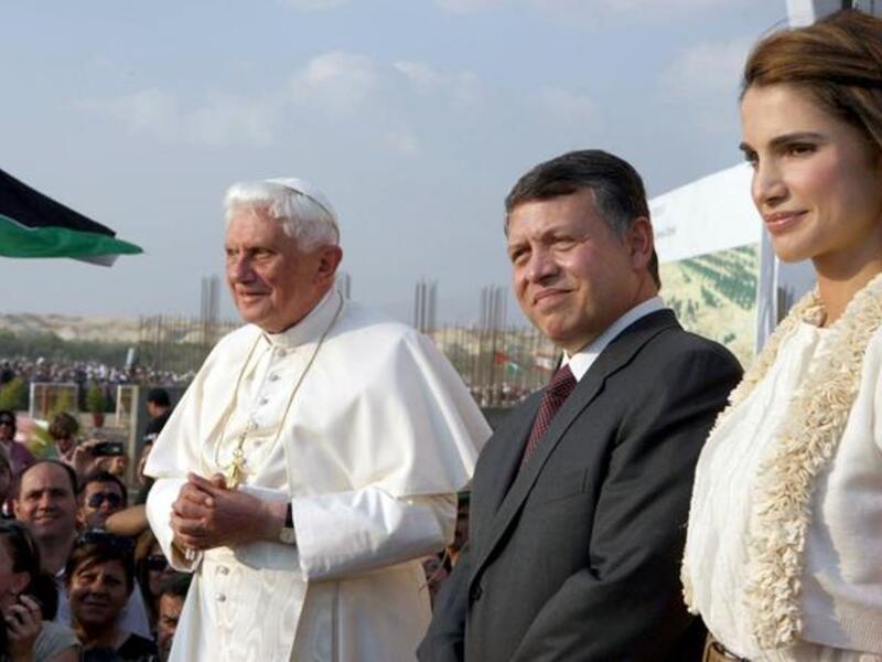 Pope Bennedict XVI is received graciously by King Abdullah and Queen Rania in Jordan