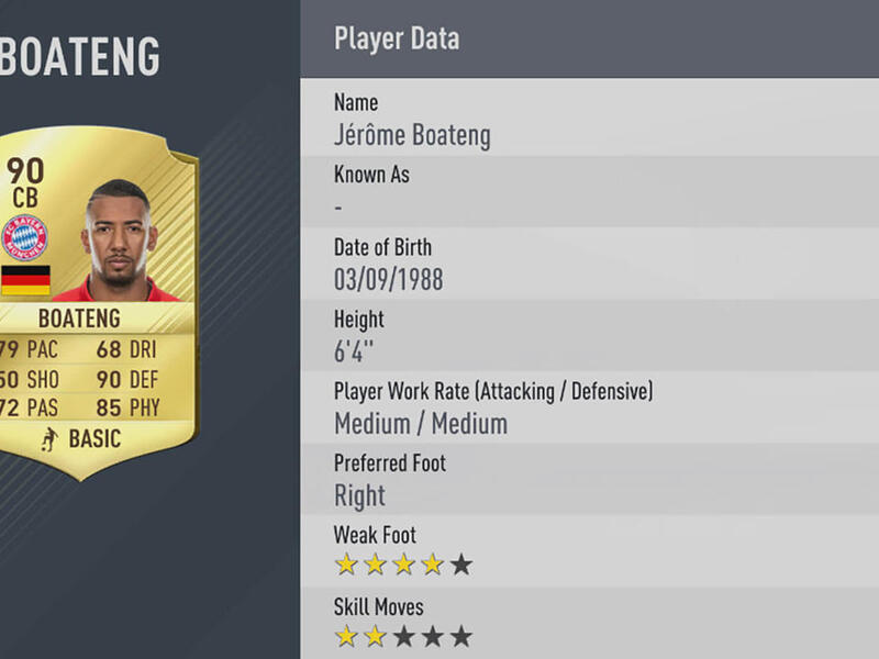 المدافع الألماني جيروم بواتينغ (بايرن ميونخ) بتقييم 90