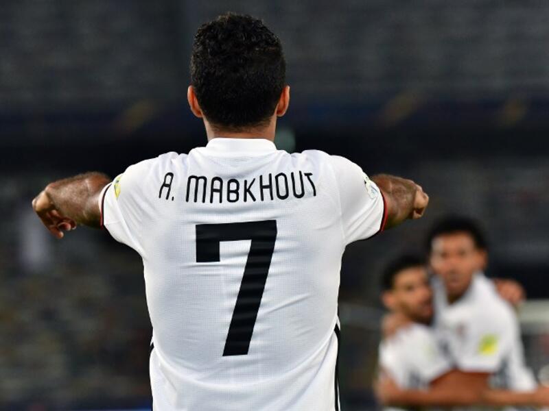 Al-Jazira's Emirati forward Ali Mabkhout celebrates after scoring a goal against Urawa Reds during their FIFA Club World Cup quarter-final match at Zayed Sports City Stadium in the Emirati capital Abu Dhabi on December 9, 2017.
GIUSEPPE CACACE / AFP