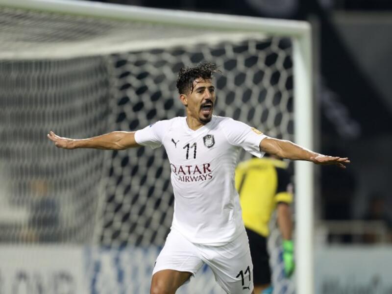 Al-Sadd's Baghdad Bounedjah celebrates during the AFC Champions League quarter final match between Esteghlal FC and Al-Sadd SC at the Jassim Bin Hamad Stadium in Doha on September 17, 2018.
KARIM JAAFAR / AFP