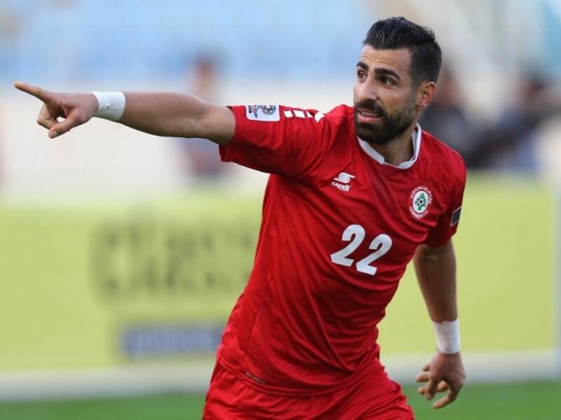 Lebanon's forward Mohamad Ghaddar celebrates after scoring a goal during the AFC Asian Cup qualifiers football match between Lebanon and Hong Kong at the Sport City Stadium in Beirut on March 28, 2017.
STRINGER / AFP