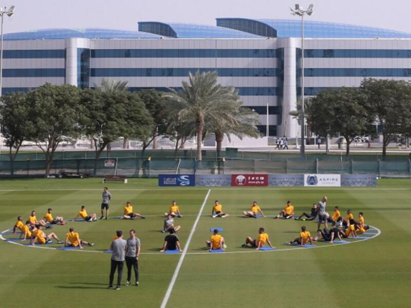 Juventus players attend a training session in Doha on December 21, 2016, two days before the Italian Super Cup final football match between Juventus and AC Milan in the Qatari capital. KARIM JAAFAR / AFP