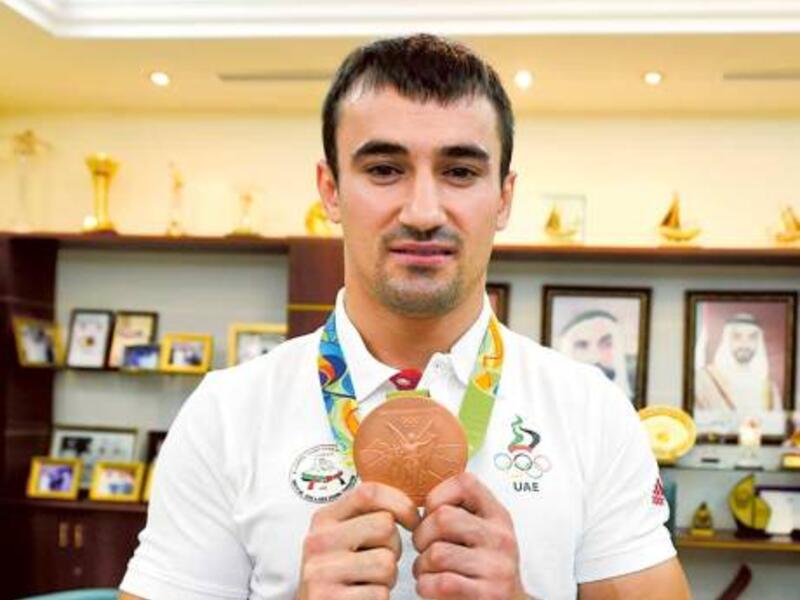 Olympic bronze medalist, Sergiu Toma,with his medal during the press conference at UAE Judo Federation in Abu Dhabi (Photo: Ahmed Kutty/Gulf News)