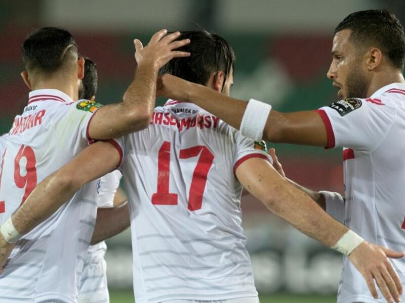 Zamalek Sporting Club's players celebrate after scoring a goal during the CAF Champions League semi-final between Wydad Athletic Club and Zamalek Sporting Club on September 24, 2016, in Rabat.
FADEL SENNA / AFP