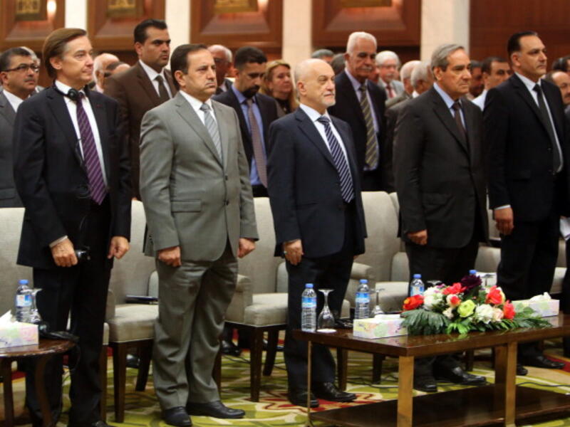 French ambassador to Baghdad Denys Gauer at a meeting marking the visit of a French trade delegation to Iraq in the heavily fortified Green Zone of the Iraqi capital on November 25, 2013. [AFP]