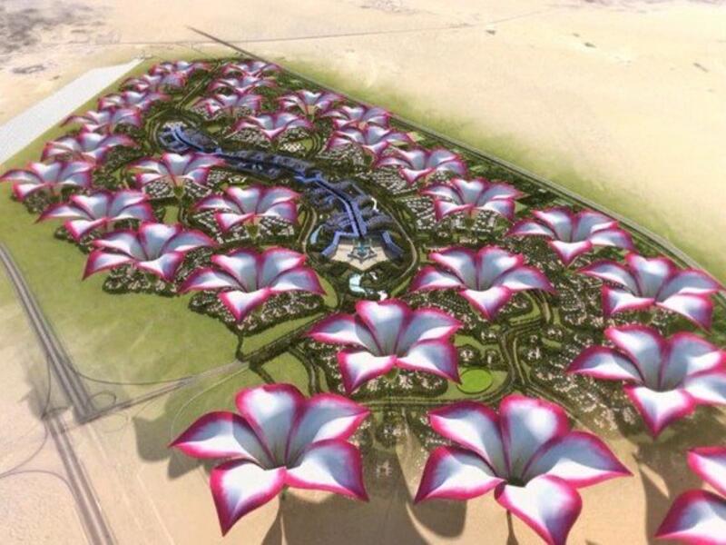 The smart city will be completely sustainable and provide about 200 megawatts of electricity using photovoltaic roofs on homes and other premises.  (Photo courtesy of Gulf Business)