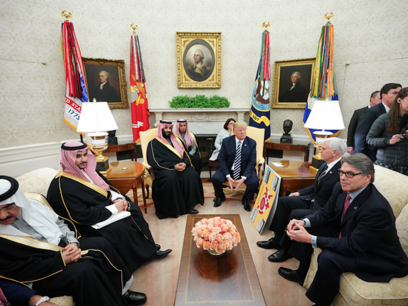 U.S. President Donald Trump meets with Saudi Arabia's Crown Prince Mohammed bin Salman in the Oval Office of the White House on March 20, 2018 in Washington, DC.  (MANDEL NGAN / AFP)