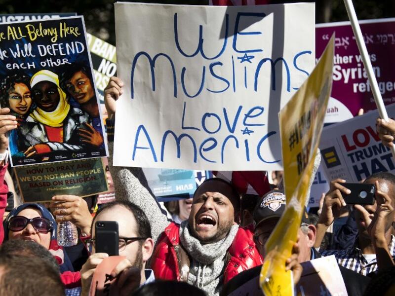 Anti-Muslim ban protests in Washington, October 2017 (Jim Watson/AFP)