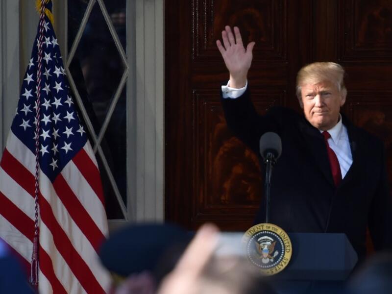 US President Donald Trump waves after he spoke at former president Andrew Jackson's Hermitage in Nashville, Tennessee on March 15, 2017. (AFP/Nicholas Kamm)