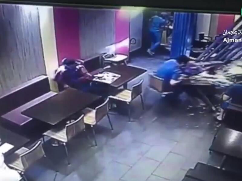 A driver plowed her vehicle into a restaurant in Ajman when she hit the gas pedal instead of the brakes. (Twitter)