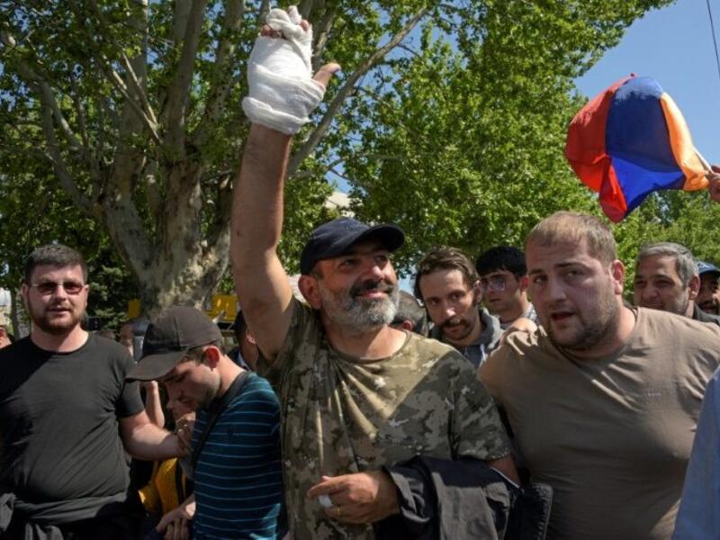 Lawmaker Nikol Pashinyan tells supporters to "finish the velvet revolution" in a bid to be the next prime minister of Armenia (AFP/File Photo)	
