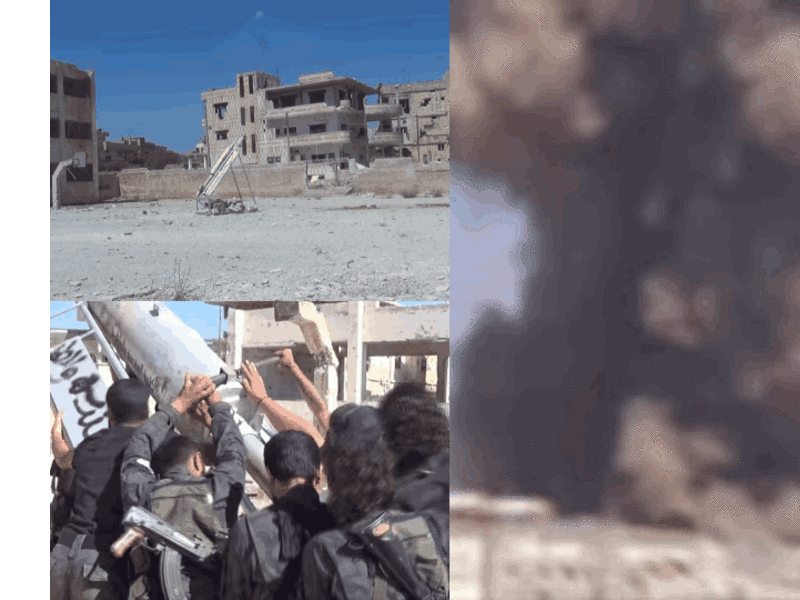 The “Qa’Qa’ rocket” is just one of many improvised rocket-assisted munitions (IRAMs) being used in the conflict. First introduced in the Southern Front’s offensive on the regime-held parts of Daraa, the Qa’Qa’ rocket is notable for its recent introduction and the fact that it takes seven able-bodied young men to move.