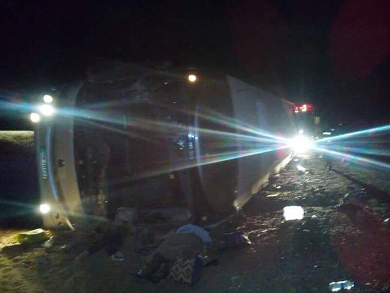 A bus carrying pilgrims from the West Bank crashed late Wednesday night in Jordan after the driver apparently lost control of the vehicle. (Twitter/Petra News Agency)