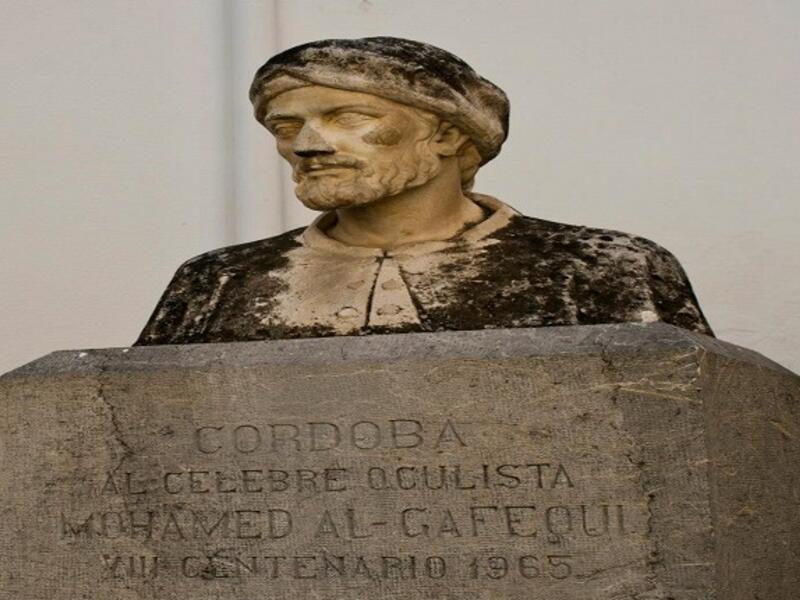تمثال للعالم محمد الغافقي أحد مؤسسي طب العيون في العالم كله، ولدت في القرن الثاني عشر وتوفي في قرطبة عام 1165، كان خبيرا في جراحة الطب وتخصص في أمراض العيون والقزحية. كتب كتاب من أهم المراجع في تاريخ علم طب العيون، أسماه "دليل طبيب العيون".