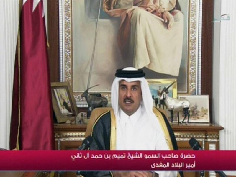 An image grab taken from Qatar TV shows the new Emir of Qatar, 33-year-old Sheikh Tamim bin Hamad Al Thani, delivering his first televised speech to the nation as Emir in Doha on Wednesday. Tamim's accession makes him the youngest sovereign of any of the Gulf Arab monarchies. AFP PHOTO / QATAR TV