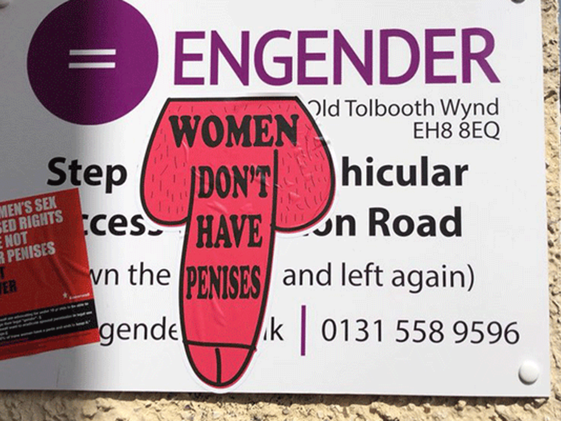 One of the stickers was seen posted at Clerkenwell offices of Stonewall, a charity that campaigns for the equality of the LGBT community. (Twitter)