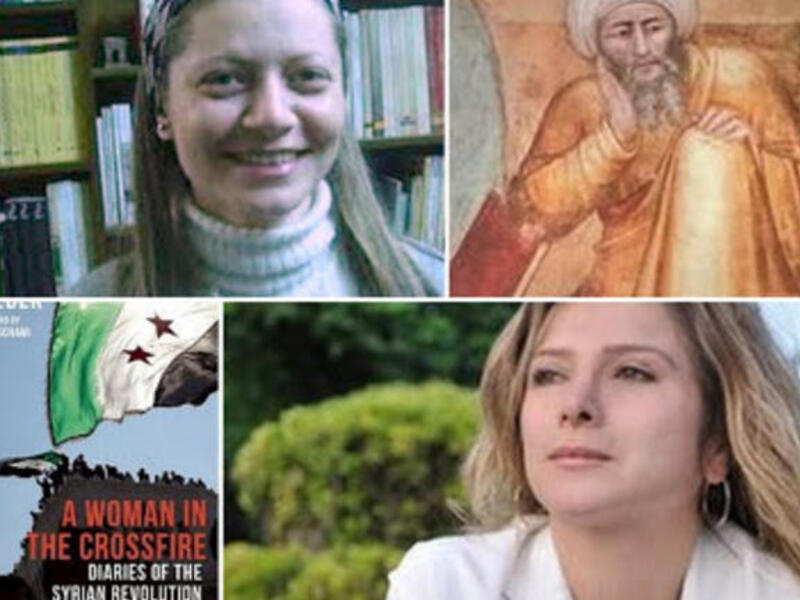 Clockwise: Razan Zaitouneh, Ibn Rushd, Samar Yazbek and her book. Image source: Mich Cafe.