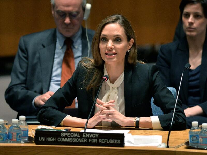 Angelina Jolie speaks to the U.N. about war zone rape atrocities (AFP PHOTO/Stan HONDA)