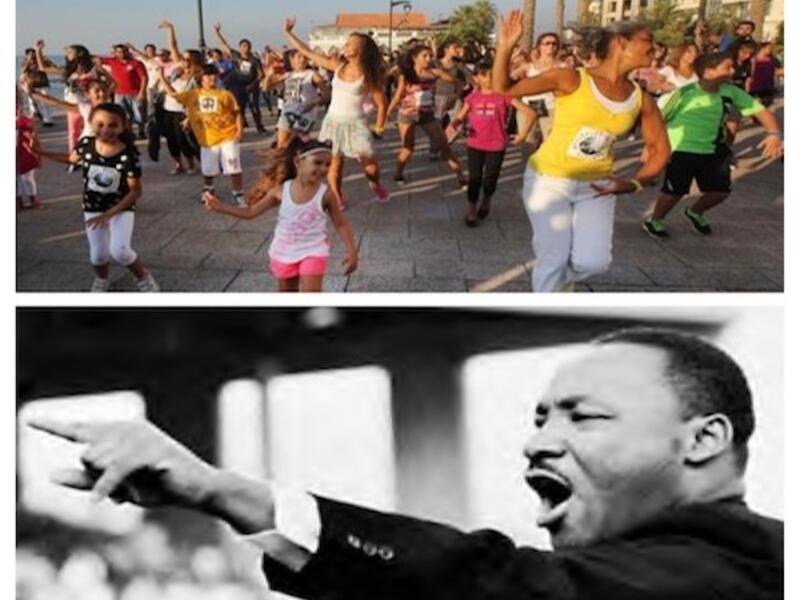 Hundreds of Lebanese people have taken part in "Dance the Dream", a flash-mob dance project that aims to honour the 50th anniversary of Martin Luther Kings march on Washington. (Images via The Daily Star/writespirit.net/Al Bawaba)