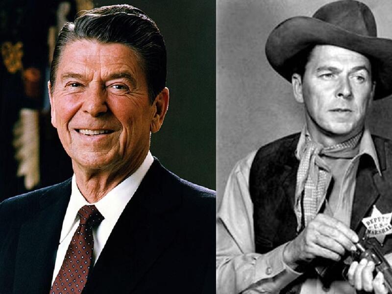 رونالد ريجان: كان ممثلًا، وشارك في 53 عملًا سينمائيًا، أشهرها "The Bad Man،An Angel from Texas"، ثم تفرغ للعمل السياسي، حتى أصبح الرئيس الأربعين للولايات المتحدة.
