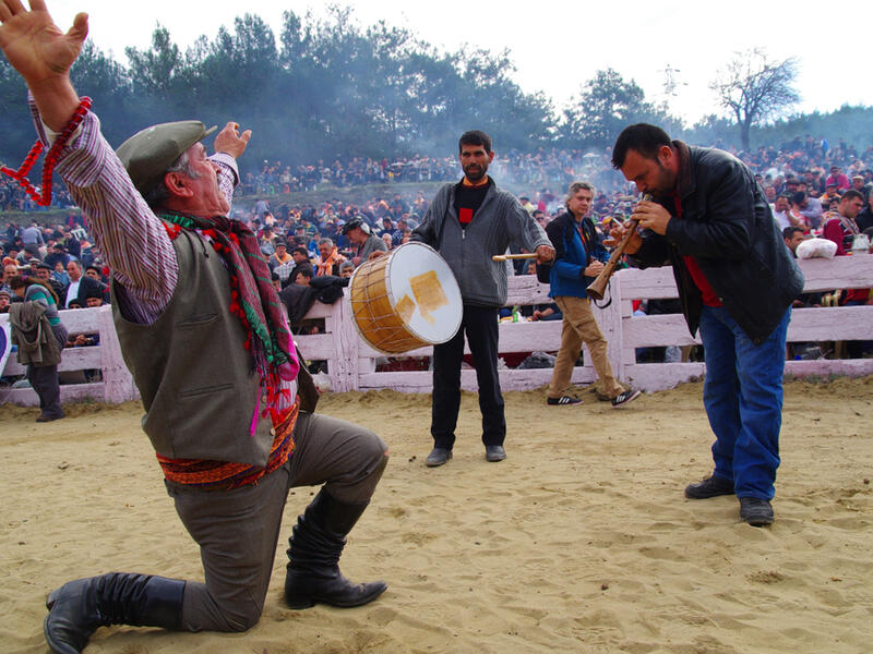 Aegean Folk dancer man performing at camel wrestling carnaval.
(Shutterstock/ File Photo)