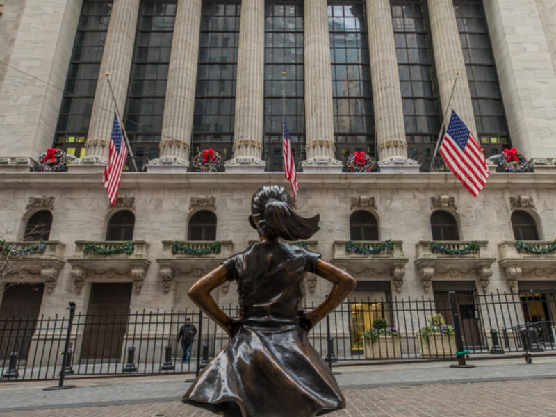 The "Fearless Girl" statue standing at its new location facing the New York Stock Exchange. (Shutterstock/ File)