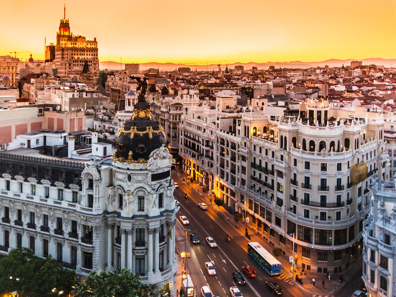 Panoramic aerial view of Gran Via, main shopping street in Madrid, capital of Spain, Europe. (Shutterstock/ File)