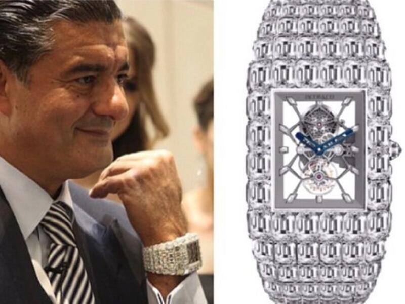 جاكوب ارابو المدير التنفيذي لـ Jacob&Co يرتدي ساعة مرصعة بـ٢٦٠ قطعة من الألماس وسكيليتون موفمنت سعرها 17868900 دولار.